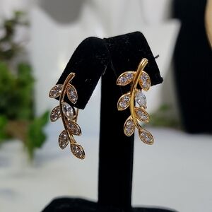 Gold Filled Crystal Twig Leaf Ear Crawler Earrings